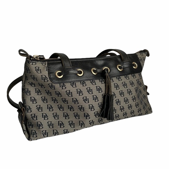 Dooney & Bourke Black Gray Leather Logo Canvas Bag - Picture 2 of 13